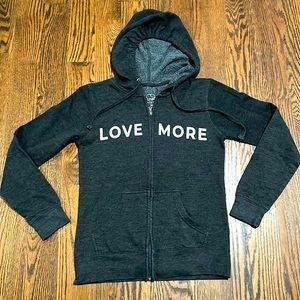 NWOT Sz XS Ivory Ella Zip-Up Love More Hoodie Sweatshirt- Charcoal Gray